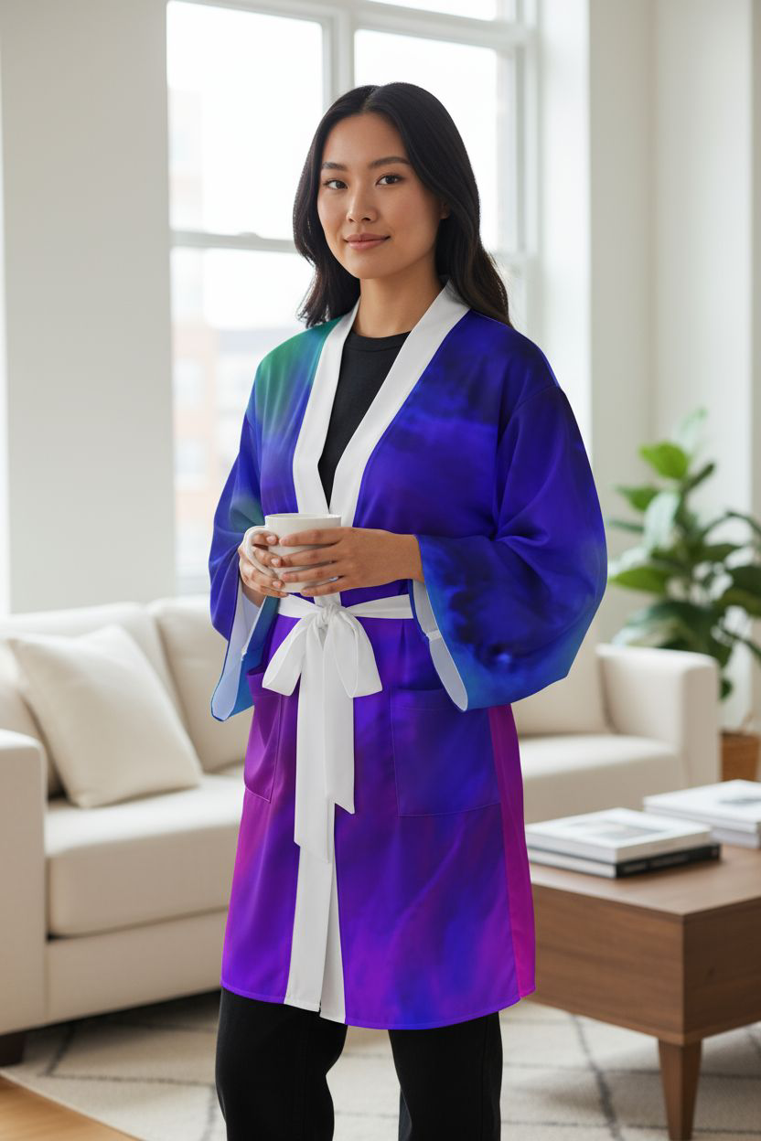 Vibrant Long Sleeve Kimono Robe, Cozy Lounge Wear, Bohemian Fashion, Colorful Bathrobe, Unique Gift for Her, Meditation Wear, Festival Style