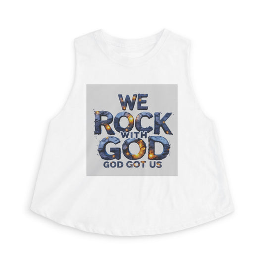 Women's Crop Top — "We Rock With God" Christian Faith Graphic Crop Tank