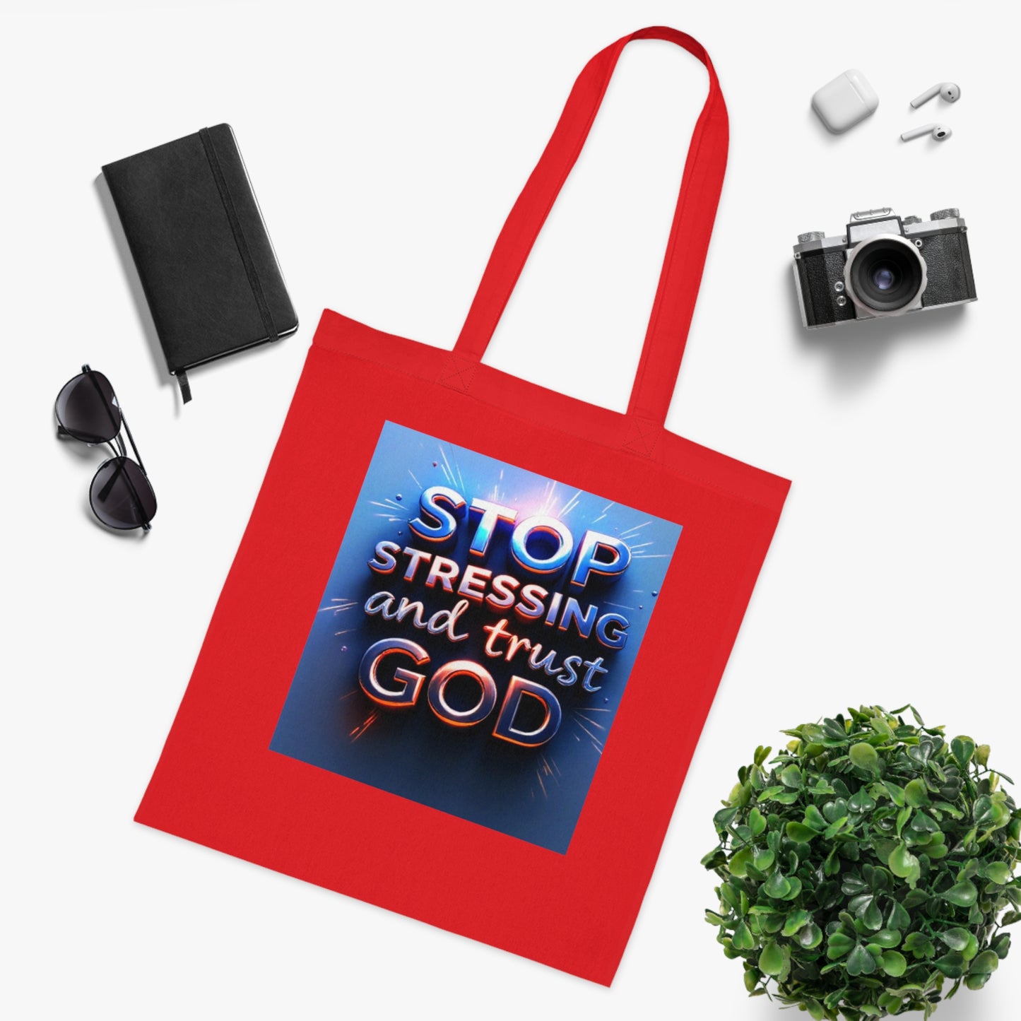 Inspirational Cotton Tote Bag - Stop Stressing and Trust God, Eco-Friendly Bag, Motivational Gift, Bible Verse Tote, Everyday Carry