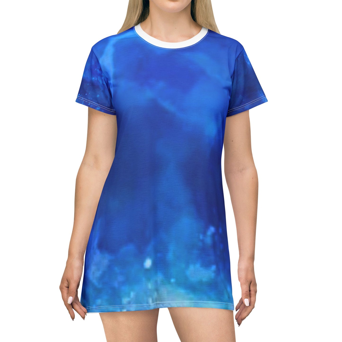 Ocean Vibe T-Shirt Dress, Perfect for Summer, Beach Days, Resort Wear, Casual Outings, Women's Fashion, AOP Dress