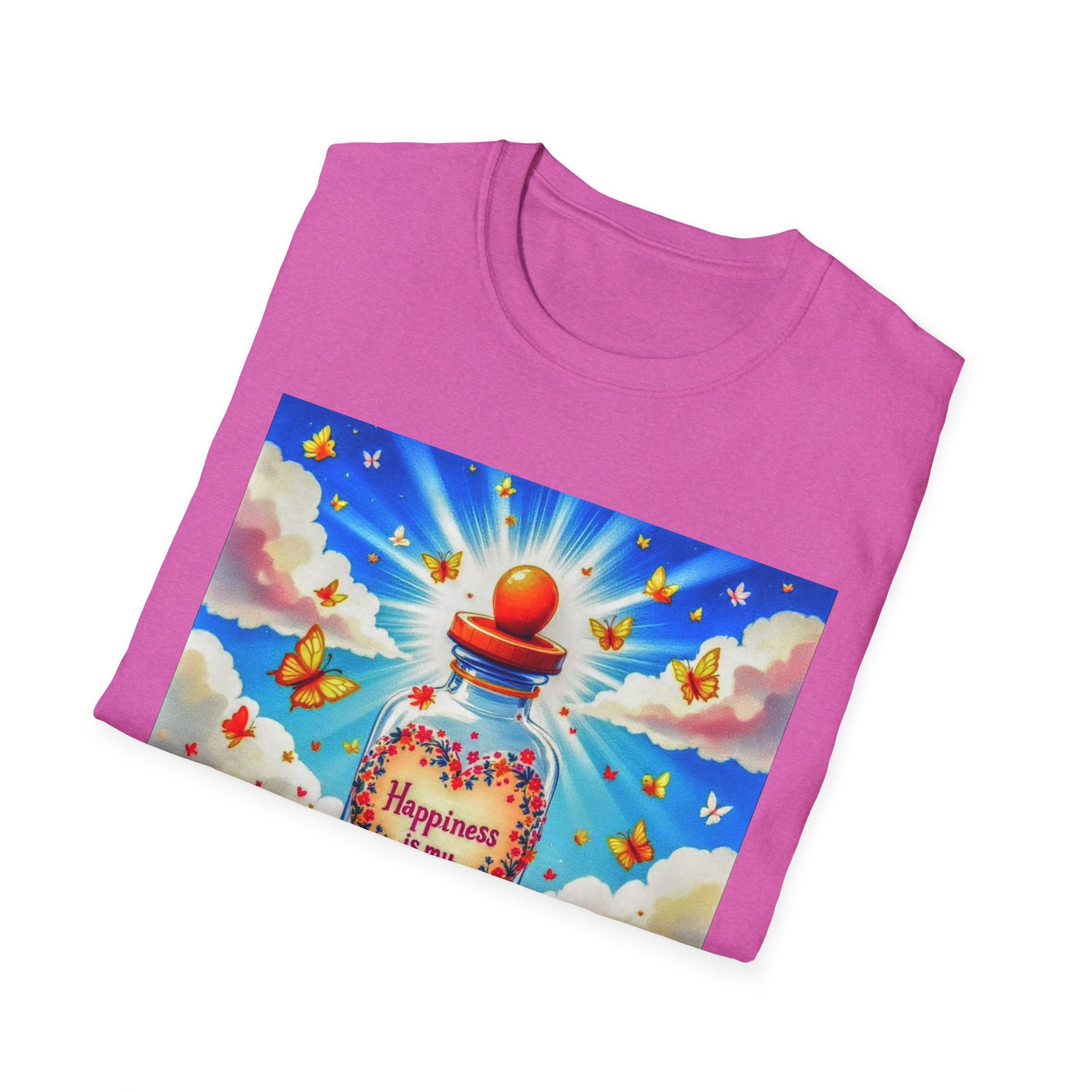 Happiness Bottle Unisex T-Shirt, Inspirational Tee, Gift for Friends, Happy Vibes Shirt, Everyday Wear, Spring Celebration