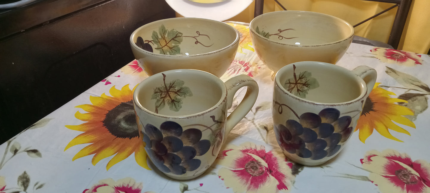 Vino Hand Printed Collection Coffee  Mug with Bowl Set