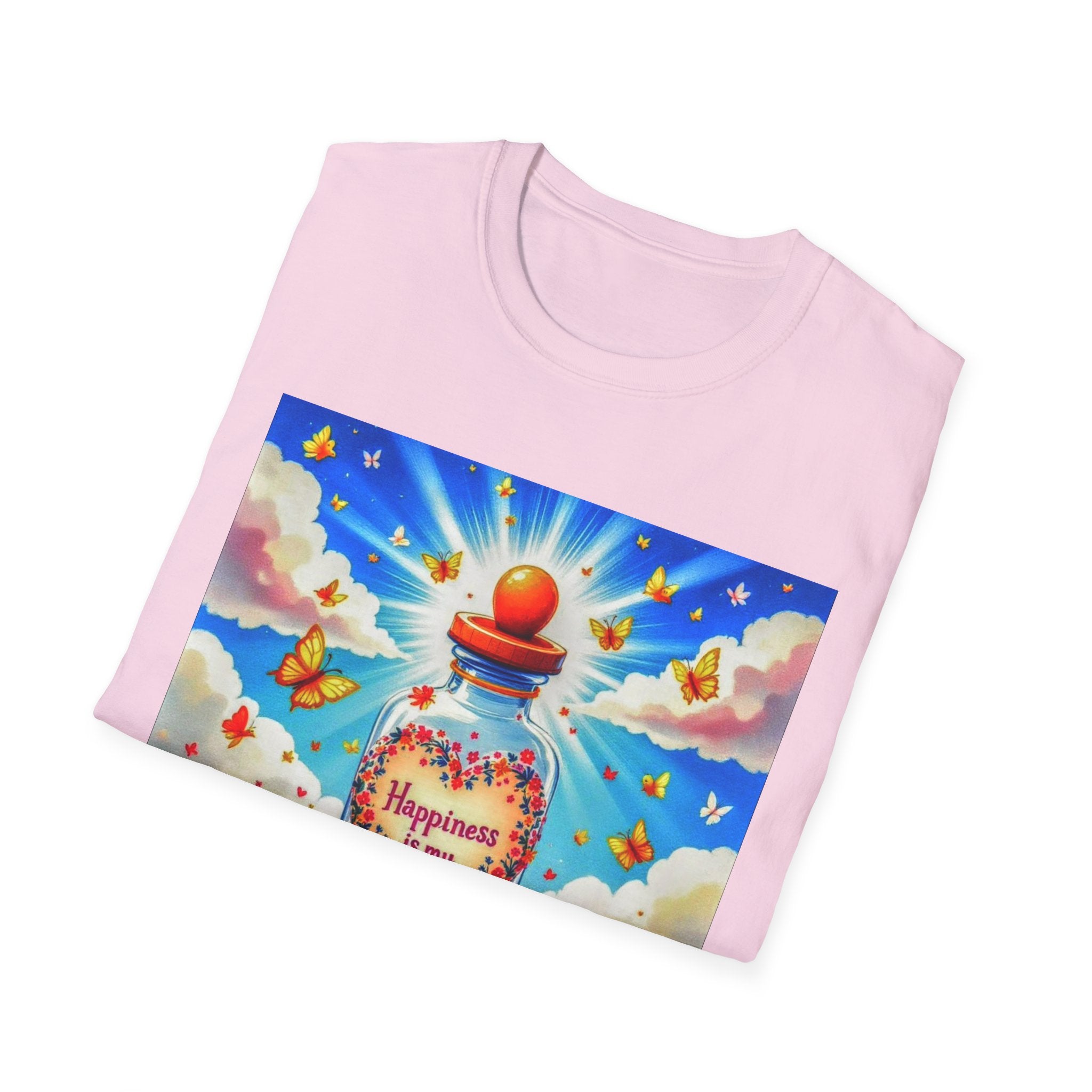 Happiness Bottle Unisex T-Shirt, Inspirational Tee, Gift for Friends, Happy Vibes Shirt, Everyday Wear, Spring Celebration