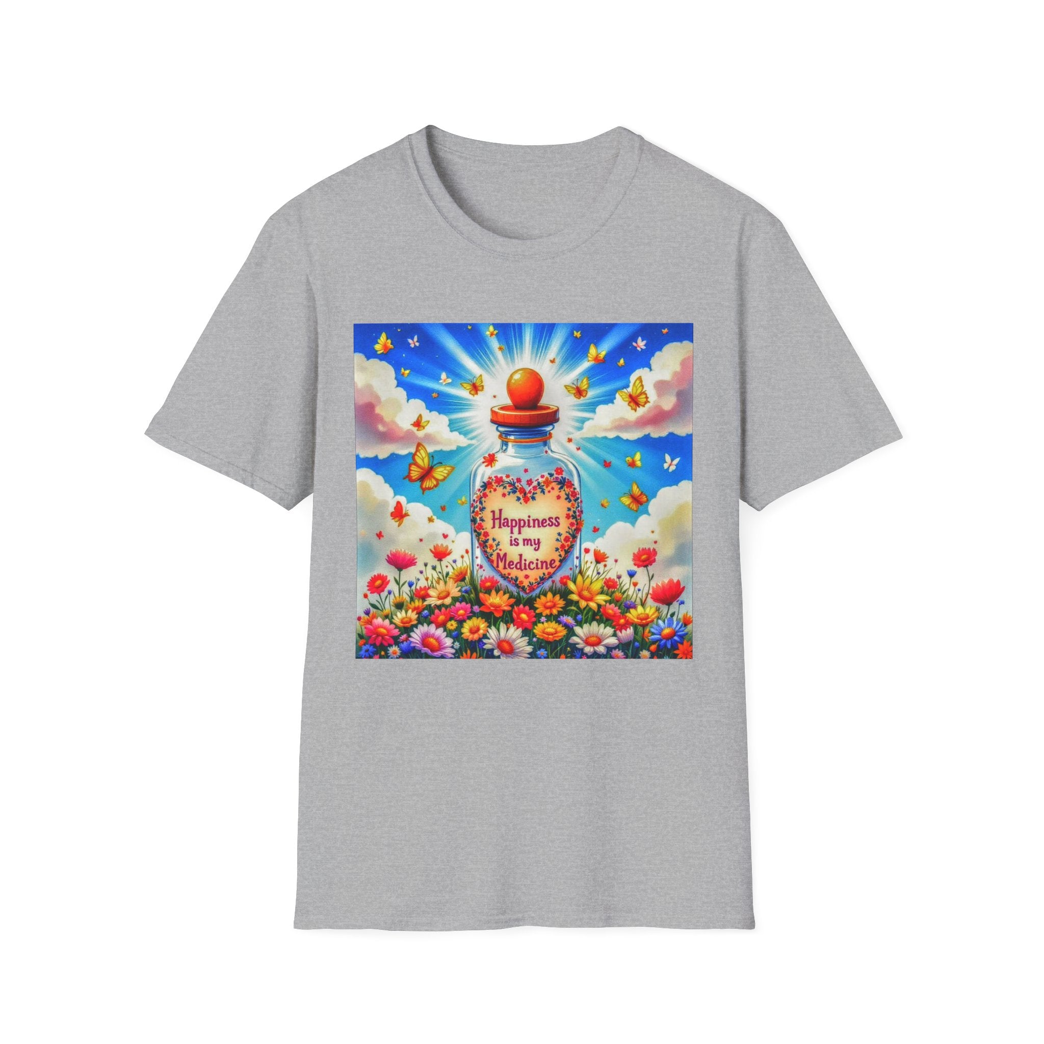 Happiness Bottle Unisex T-Shirt, Inspirational Tee, Gift for Friends, Happy Vibes Shirt, Everyday Wear, Spring Celebration