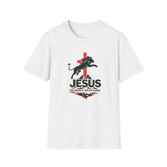Mighty Lion of Judah T-Shirt, Unisex Softstyle Tee, Christian Apparel, Lion Jesus Shirt, Faith-Based Gift, Inspirational Clothing