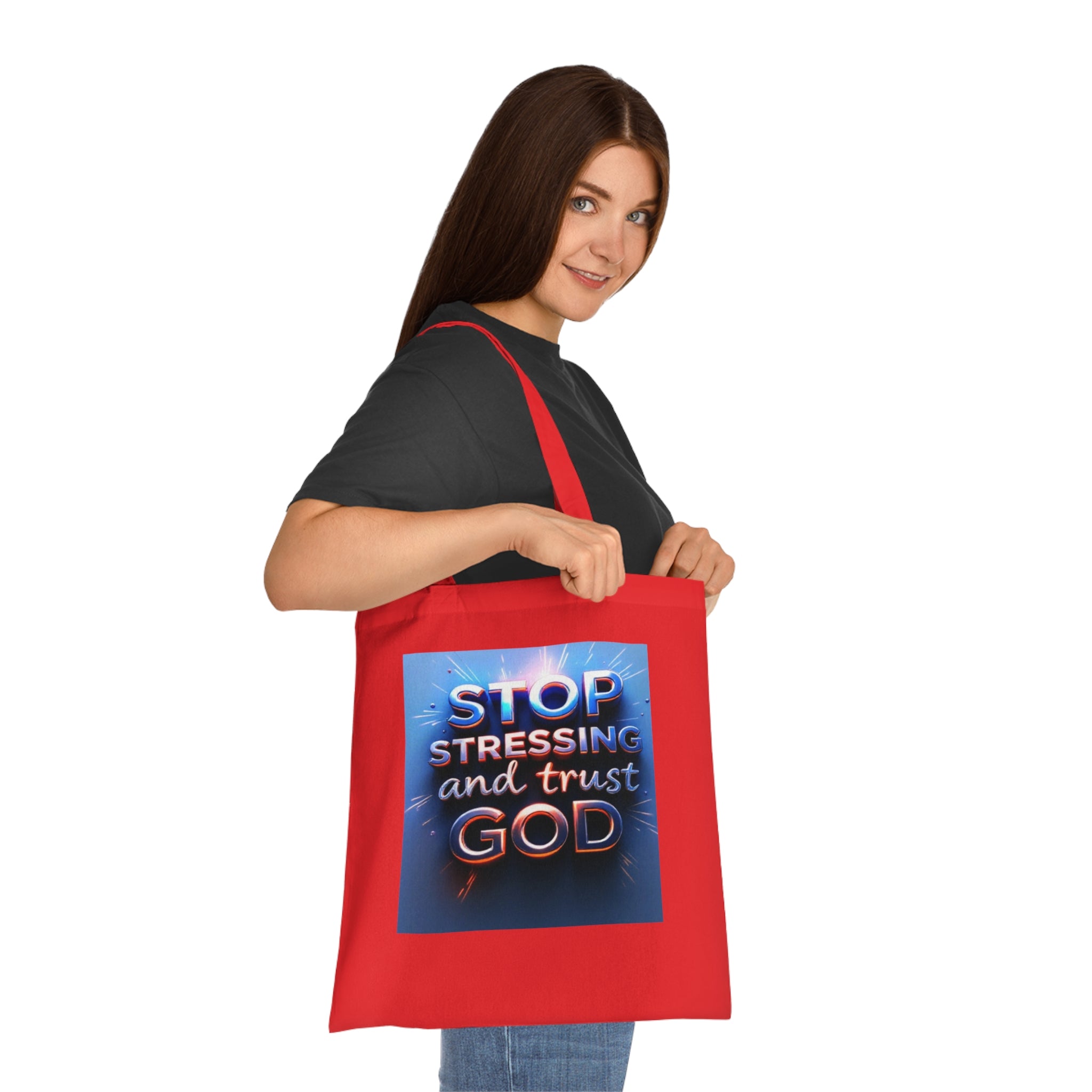 Inspirational Cotton Tote Bag - Stop Stressing and Trust God, Eco-Friendly Bag, Motivational Gift, Bible Verse Tote, Everyday Carry