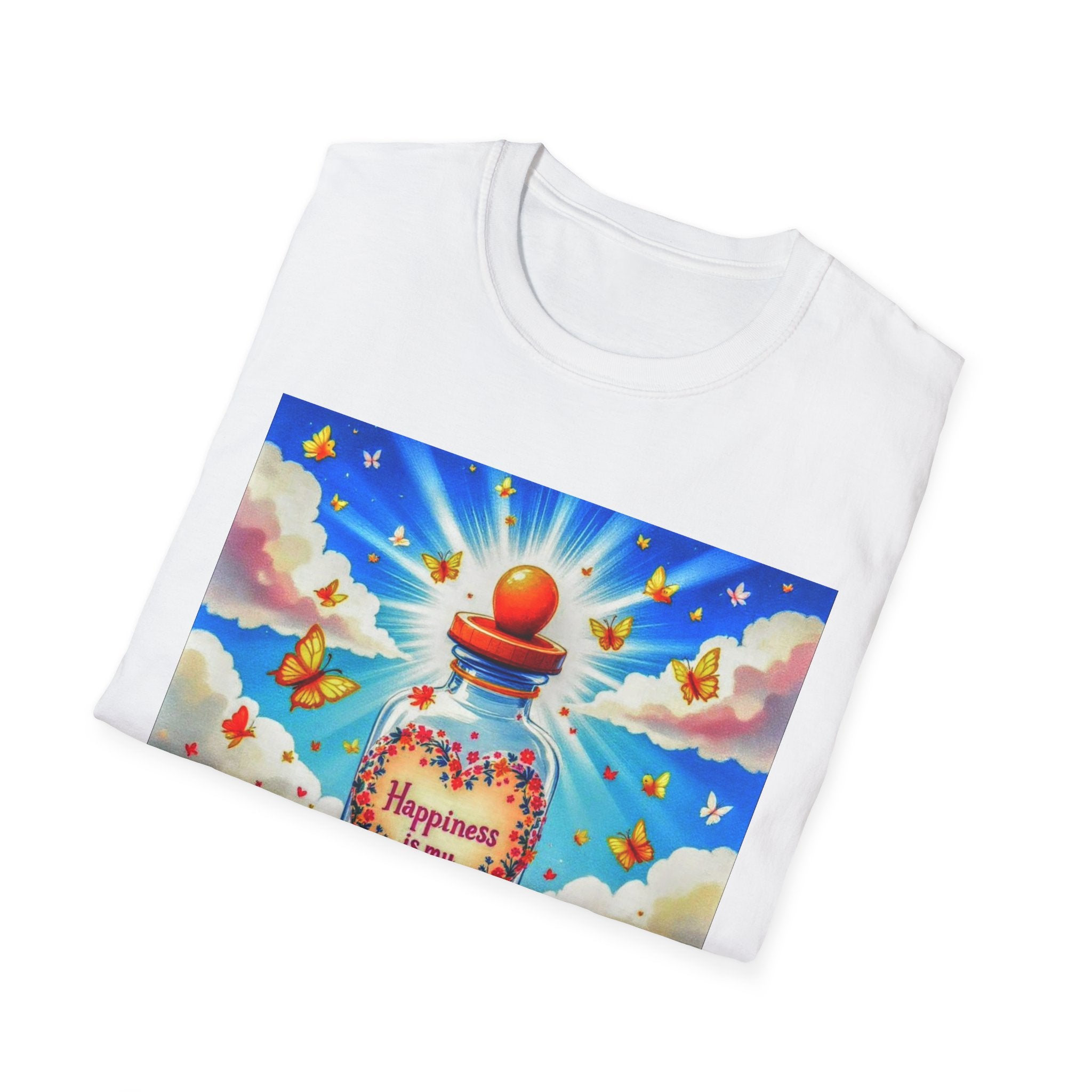 Happiness Bottle Unisex T-Shirt, Inspirational Tee, Gift for Friends, Happy Vibes Shirt, Everyday Wear, Spring Celebration