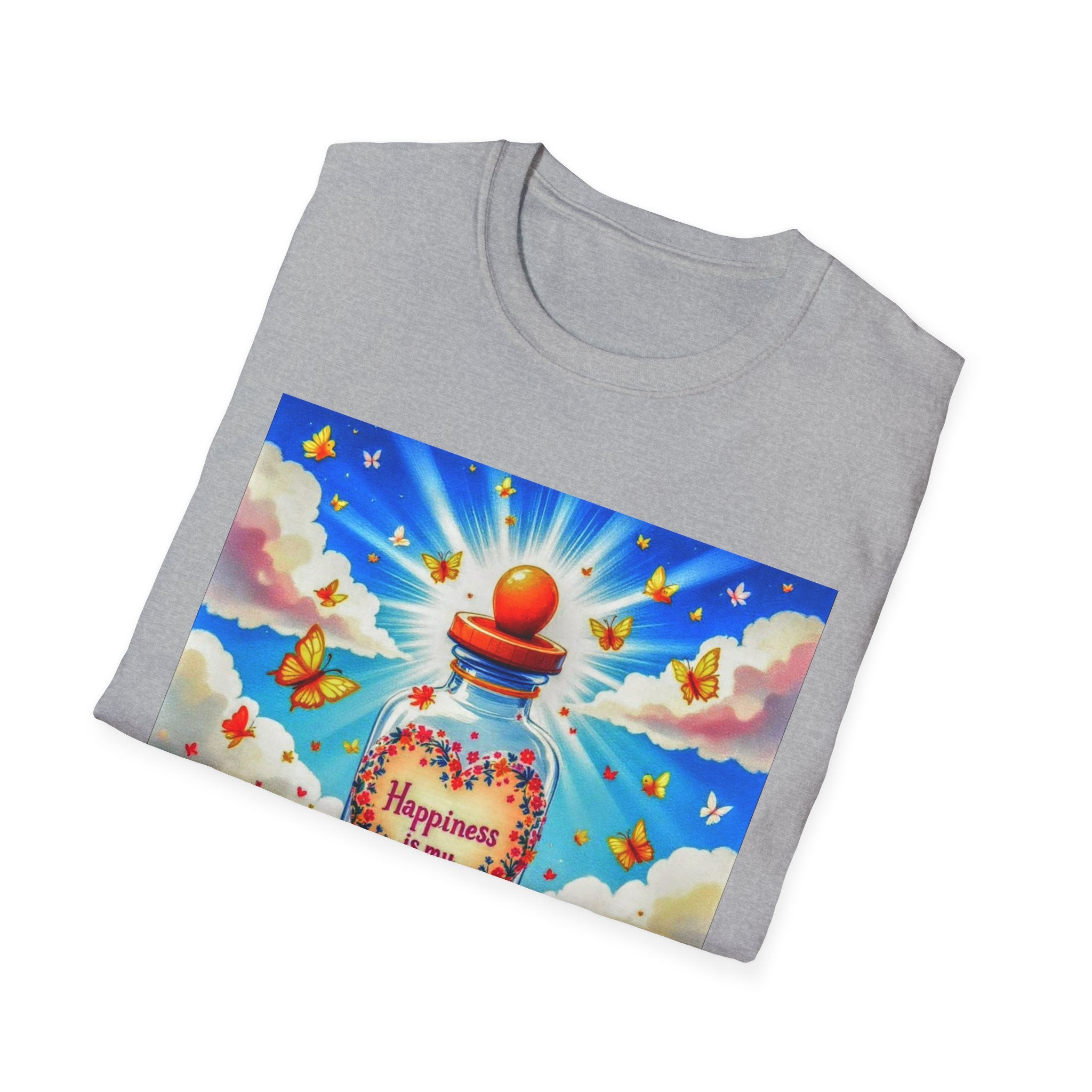 Happiness Bottle Unisex T-Shirt, Inspirational Tee, Gift for Friends, Happy Vibes Shirt, Everyday Wear, Spring Celebration