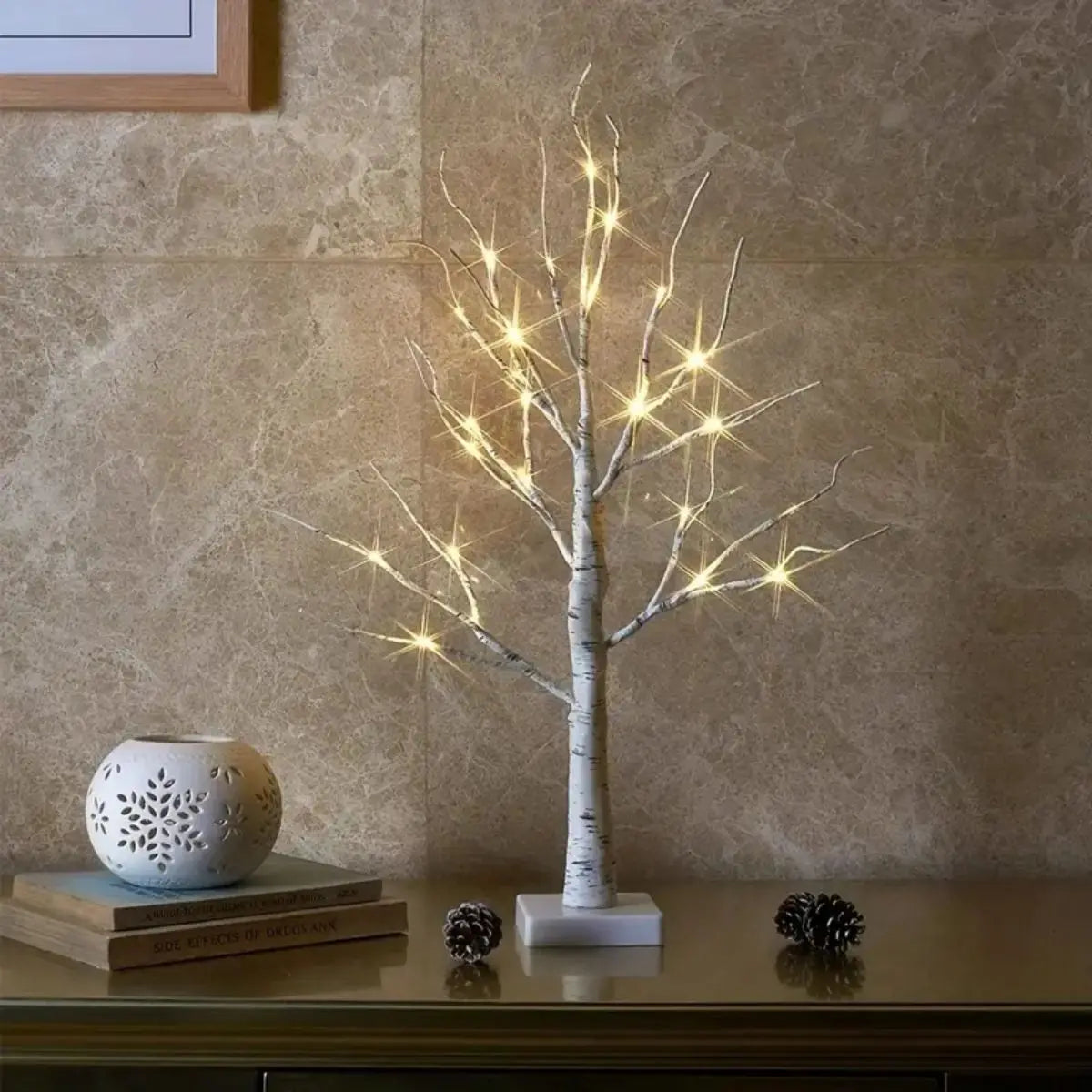 1PC USB Battery Birch Tree Light 24in/60cm Artificial Tree For Christmas Halloween Thanksgiving Decoration Landscape Tree Lamp