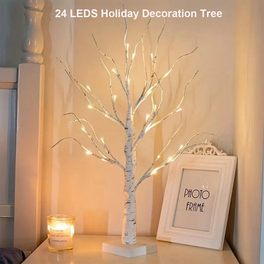 1PC USB Battery Birch Tree Light 24in/60cm Artificial Tree For Christmas Halloween Thanksgiving Decoration Landscape Tree Lamp