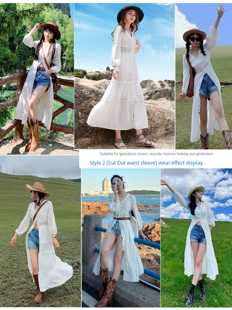 White Elegant Thai-Inspired Slim Dress – Retro Beach Resort Style
