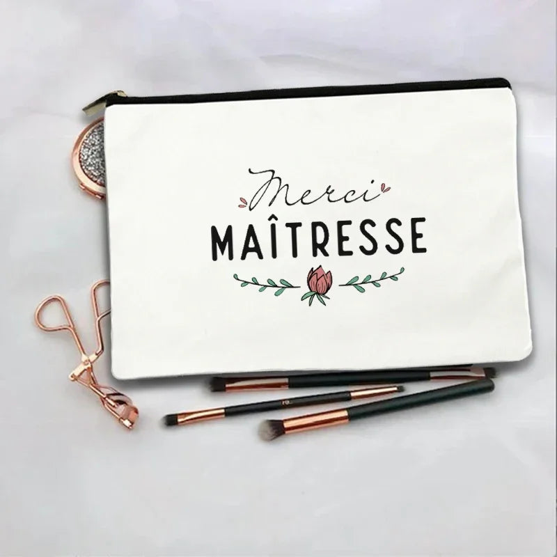 Women Cosmetic Bag teacher Gifts Thank You Mistress Print Makeup Bags Bachelorette Party Neceser Zipper Toiletry Organizer