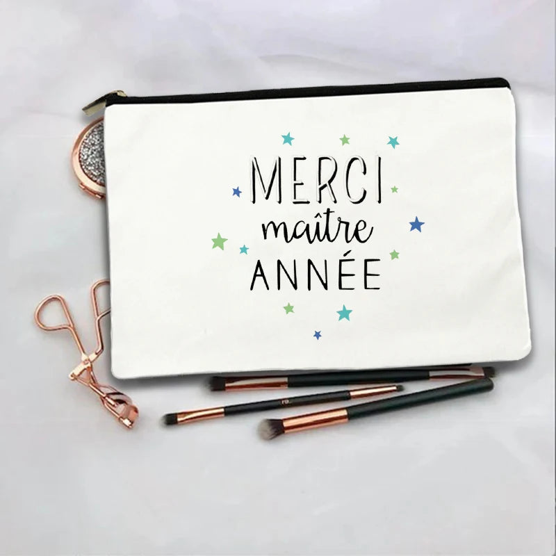 Women Cosmetic Bag teacher Gifts Thank You Mistress Print Makeup Bags Bachelorette Party Neceser Zipper Toiletry Organizer