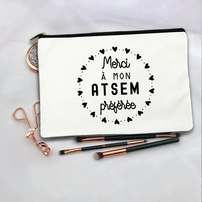 Women Cosmetic Bag teacher Gifts Thank You Mistress Print Makeup Bags Bachelorette Party Neceser Zipper Toiletry Organizer