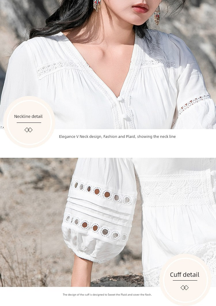 White Elegant Thai-Inspired Slim Dress – Retro Beach Resort Style