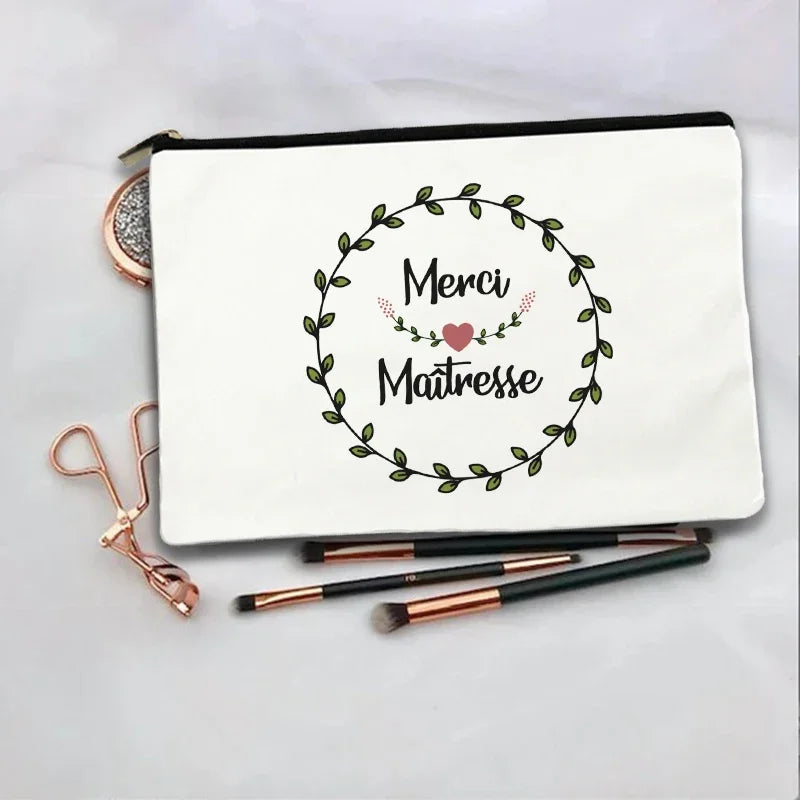 Women Cosmetic Bag teacher Gifts Thank You Mistress Print Makeup Bags Bachelorette Party Neceser Zipper Toiletry Organizer