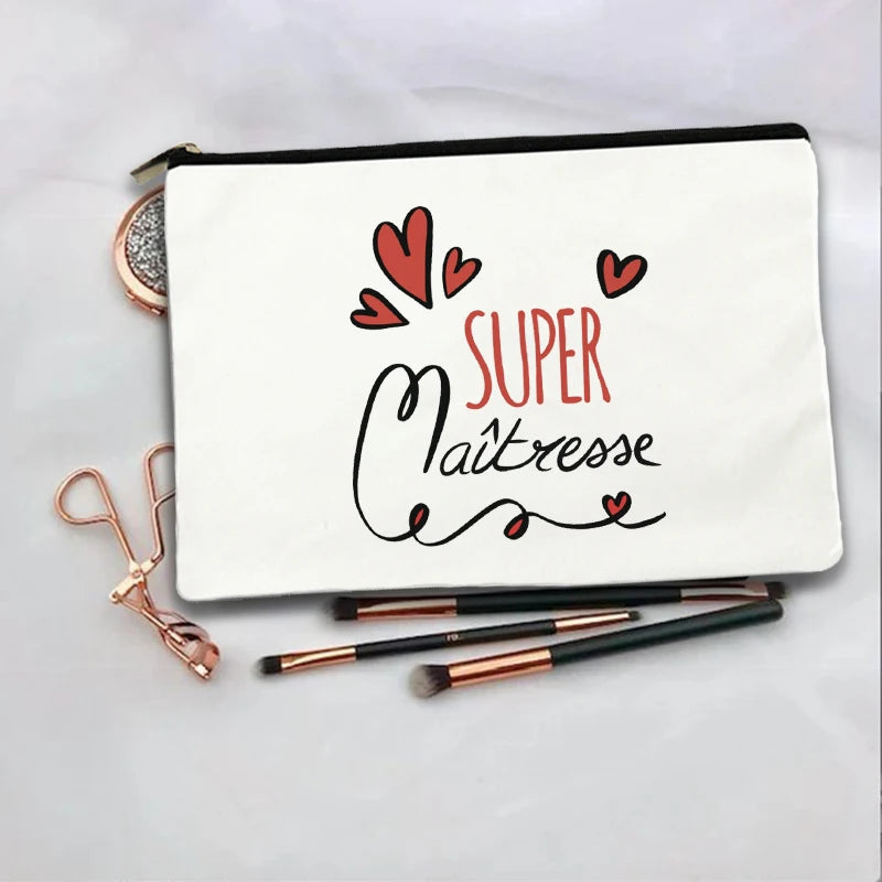 Women Cosmetic Bag teacher Gifts Thank You Mistress Print Makeup Bags Bachelorette Party Neceser Zipper Toiletry Organizer