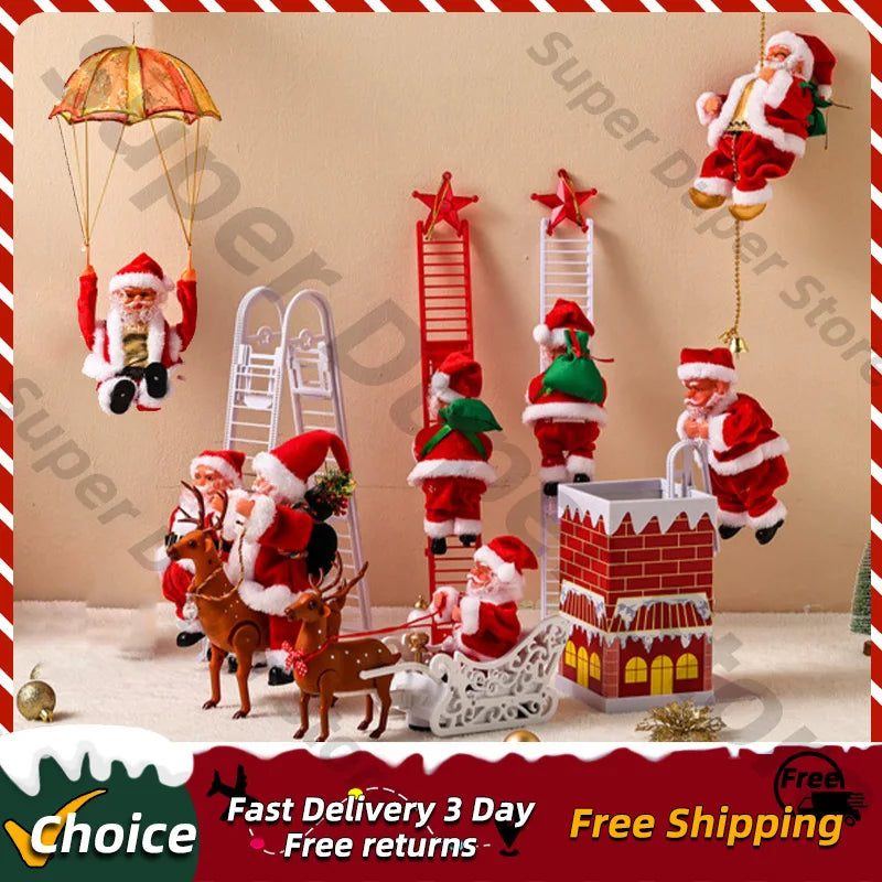 Christmas Decoration Electric Ladder Santa Claus Climbing Beads Santa Claus Children's Gift Mall Christmas Tree Decoration