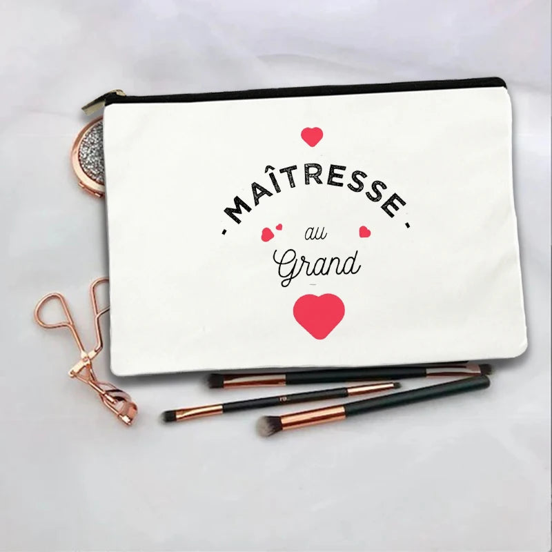 Women Cosmetic Bag teacher Gifts Thank You Mistress Print Makeup Bags Bachelorette Party Neceser Zipper Toiletry Organizer