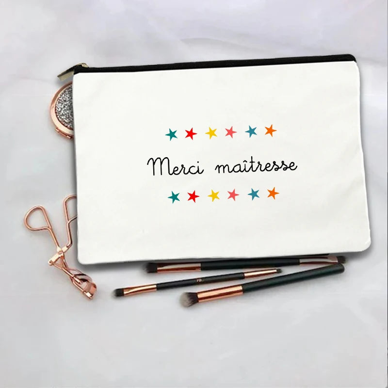 Women Cosmetic Bag teacher Gifts Thank You Mistress Print Makeup Bags Bachelorette Party Neceser Zipper Toiletry Organizer