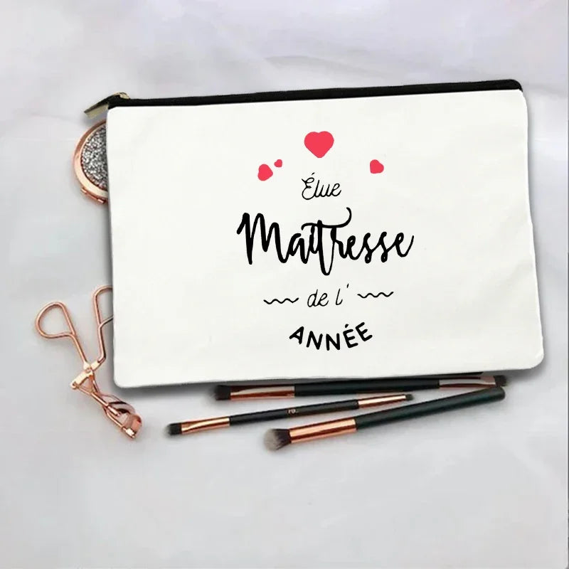 Women Cosmetic Bag teacher Gifts Thank You Mistress Print Makeup Bags Bachelorette Party Neceser Zipper Toiletry Organizer