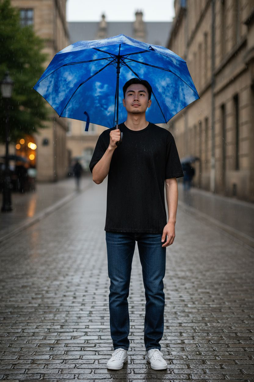 Umbrella Blue Sky Semi-Automatic Foldable Umbrella