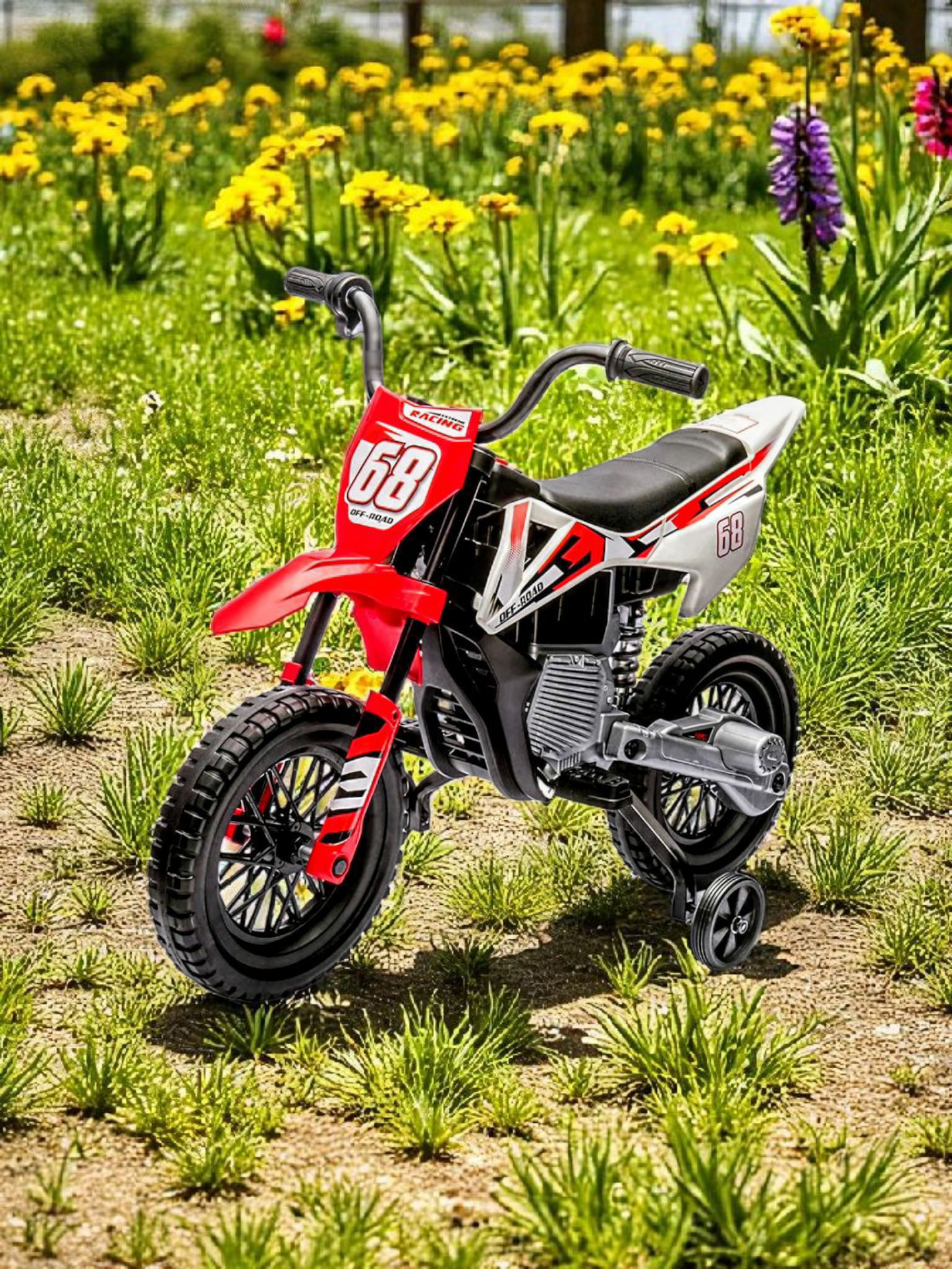 12V Kids Electric Dirt Bike Electric Motorcycle with Twist Grip Throttle, Training Wheels, Ride On Motorcycle for Kids