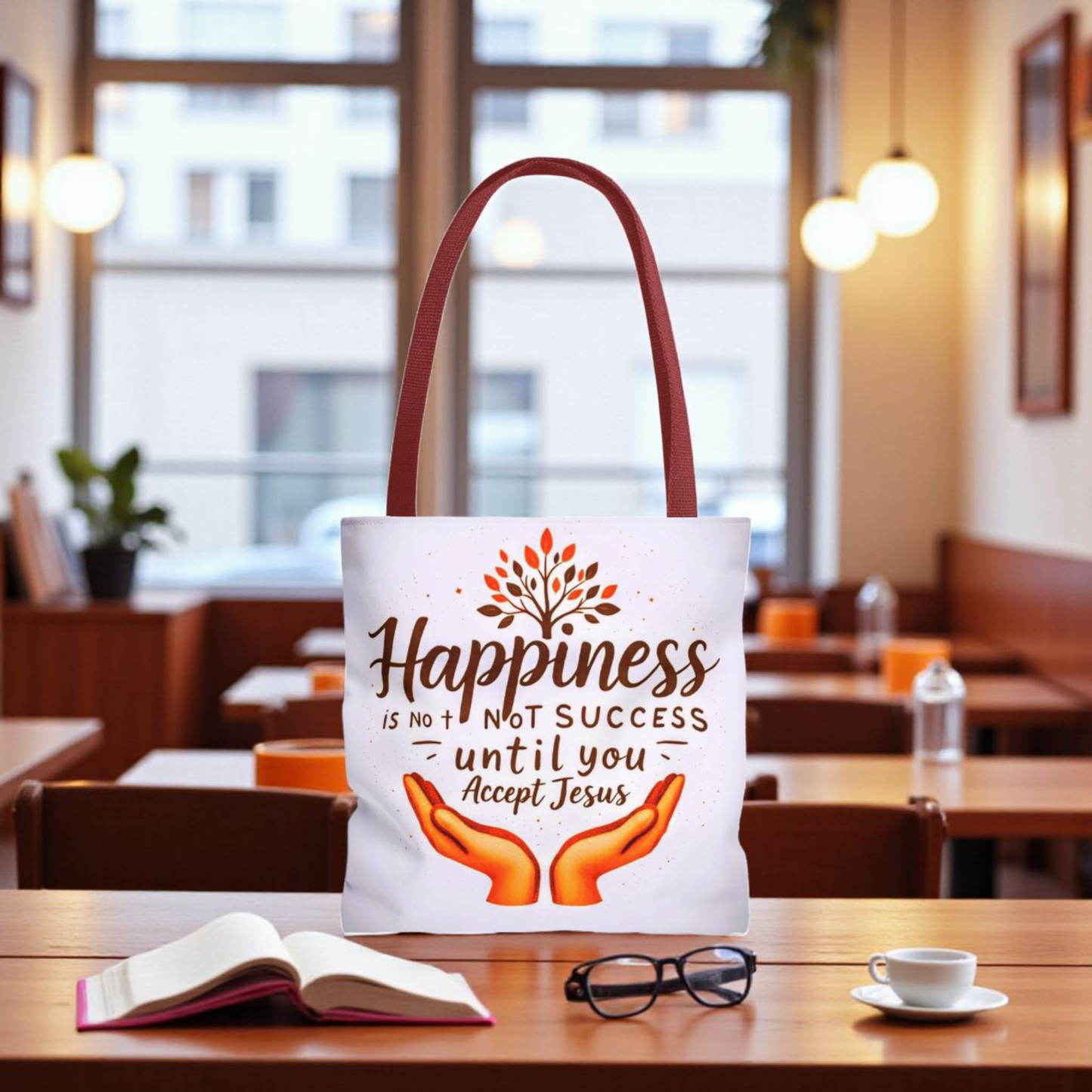 Inspirational Tote Bag - Happiness is Not Success Until You Accept Jesus, Faith, Christian Gift, Daily Use Bag, Eco-Friendly Shopper