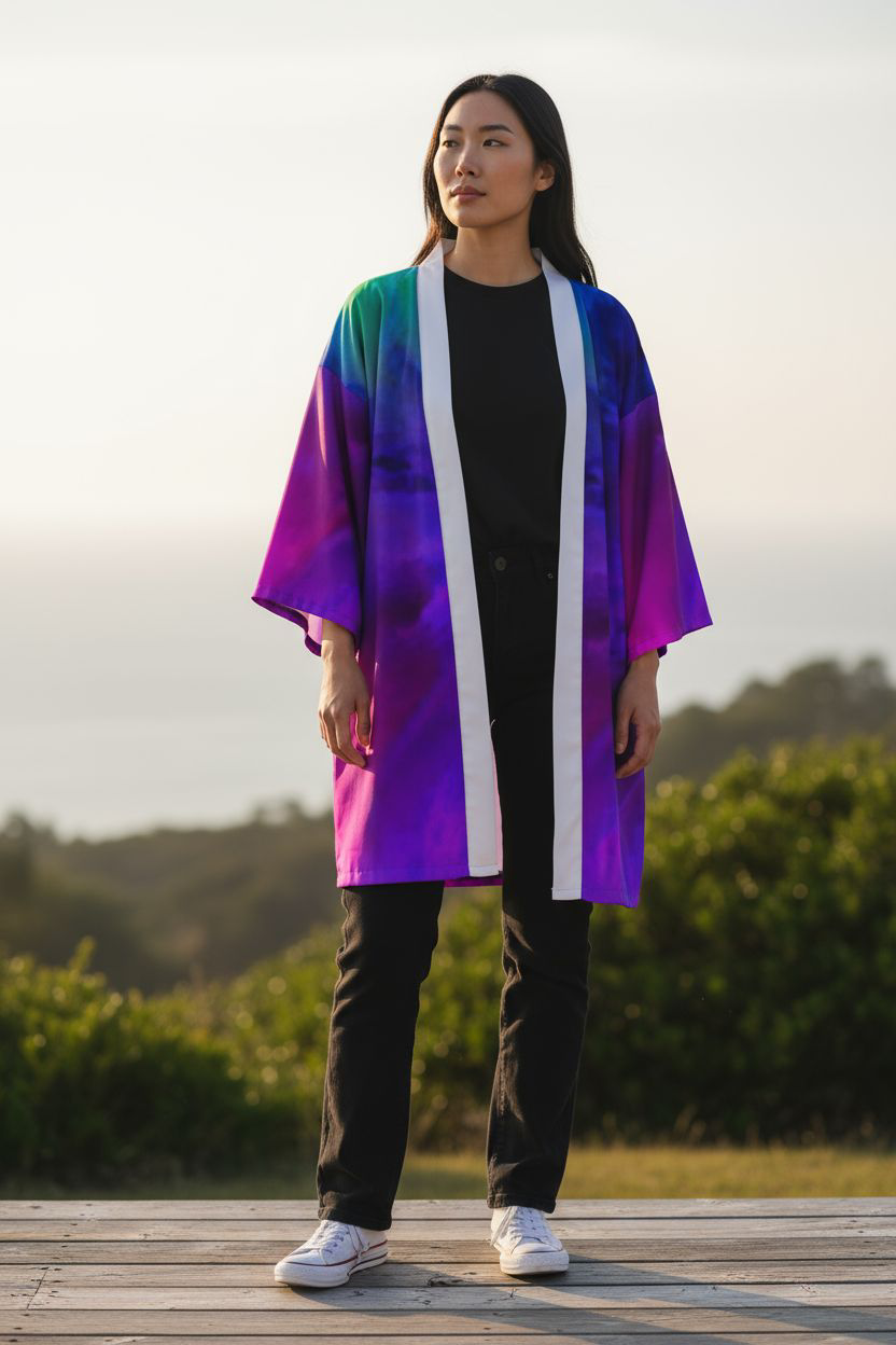 Vibrant Long Sleeve Kimono Robe, Cozy Lounge Wear, Bohemian Fashion, Colorful Bathrobe, Unique Gift for Her, Meditation Wear, Festival Style