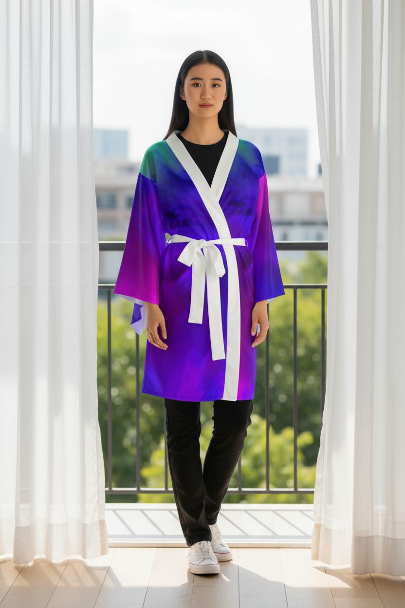 Vibrant Long Sleeve Kimono Robe, Cozy Lounge Wear, Bohemian Fashion, Colorful Bathrobe, Unique Gift for Her, Meditation Wear, Festival Style