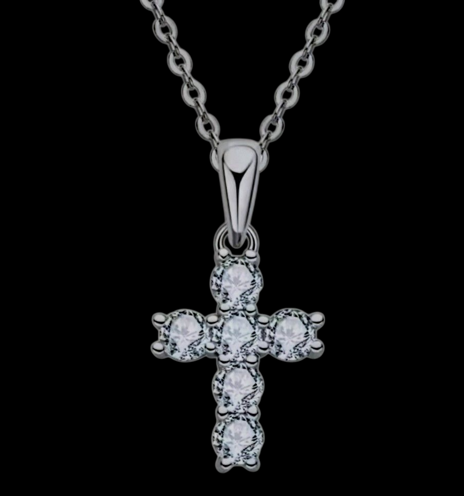OXTAO 3mm Moissanite Cross Pendant Necklace - 925 Sterling Silver
