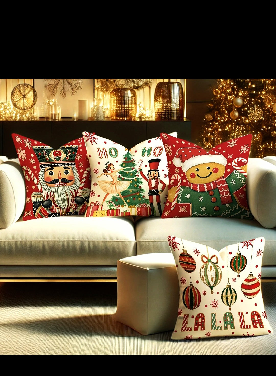 Christmas Magic: Festive Nutcracker, Gingerbread, and Ornament-Printed Pillowcases sofas, bedroom pillow covers, holiday gifts