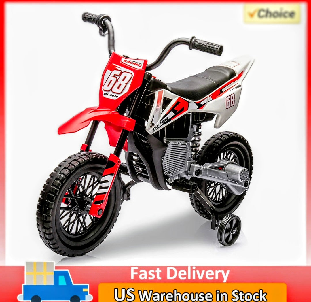 12V Kids Electric Dirt Bike Electric Motorcycle with Twist Grip Throttle, Training Wheels, Ride On Motorcycle for Kids