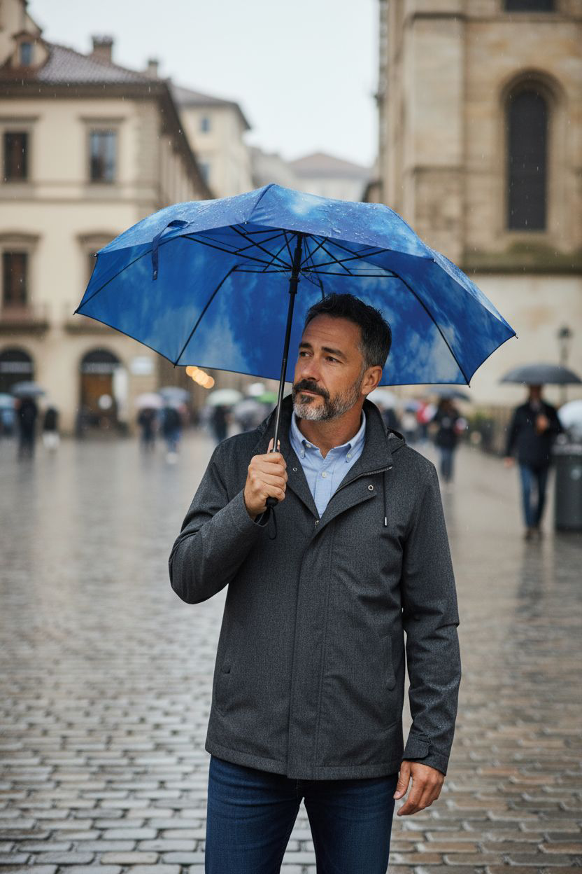 Umbrella Blue Sky Semi-Automatic Foldable Umbrella