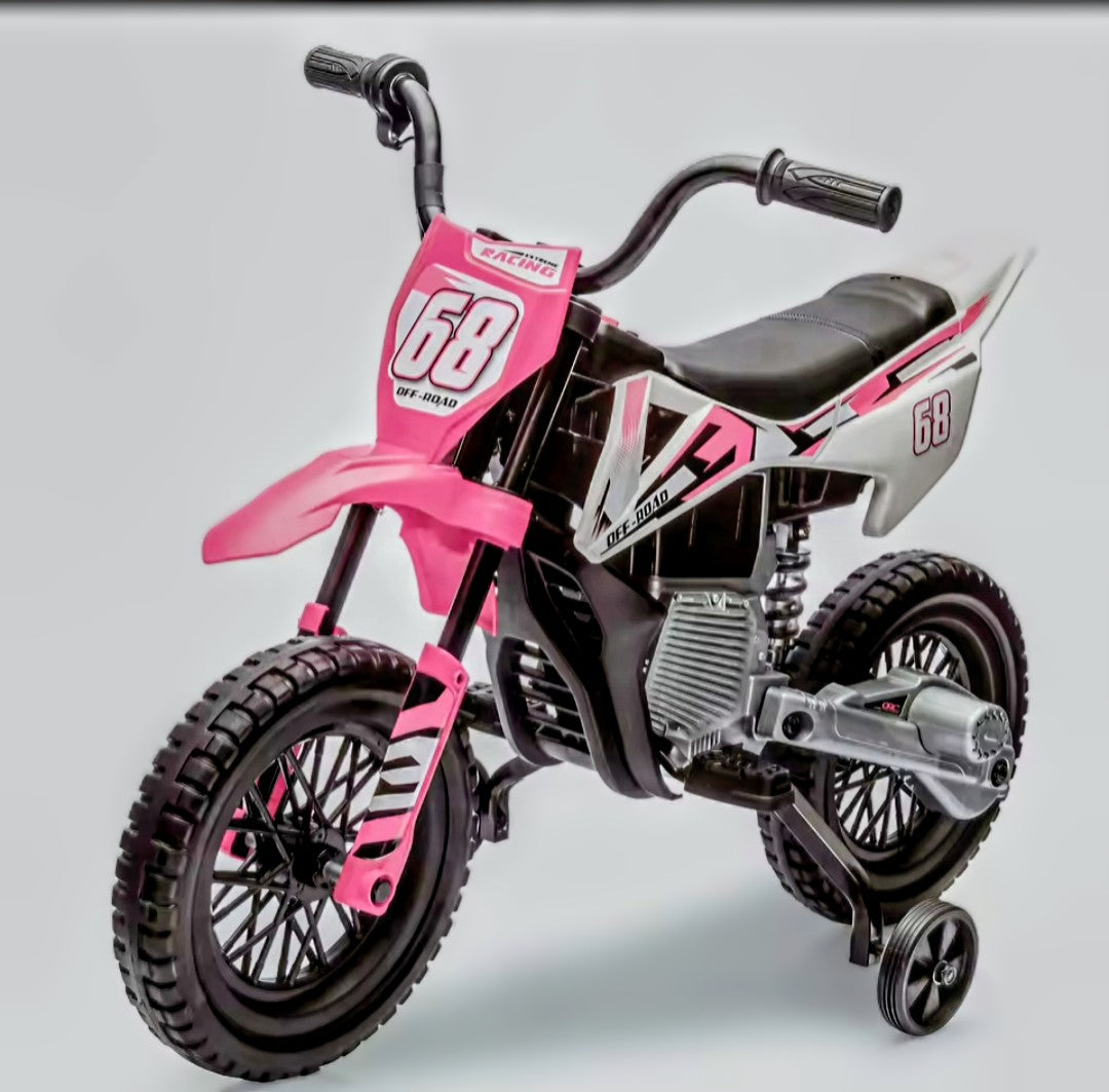 12V Kids Electric Dirt Bike Electric Motorcycle with Twist Grip Throttle, Training Wheels, Ride On Motorcycle for Kids